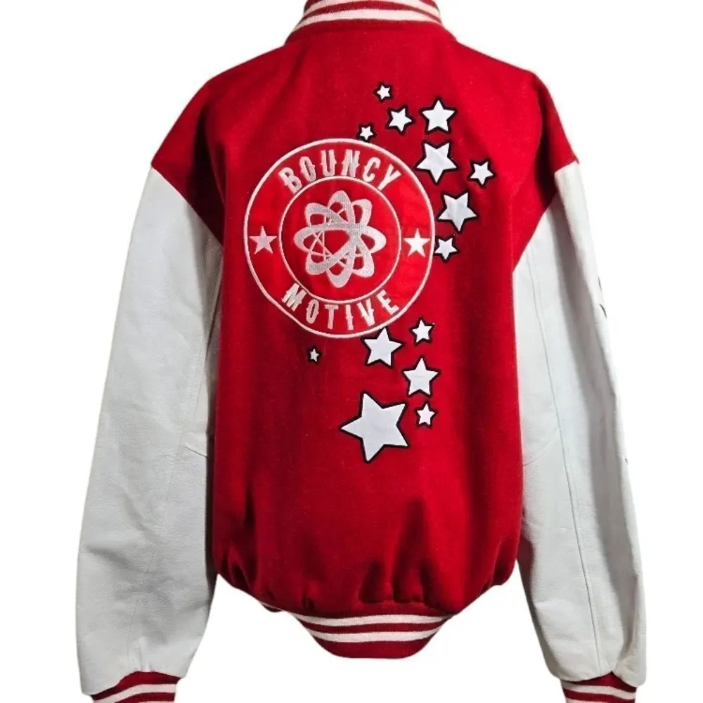 Bouncy Motive Red Varsity Jacket with White Sleeves